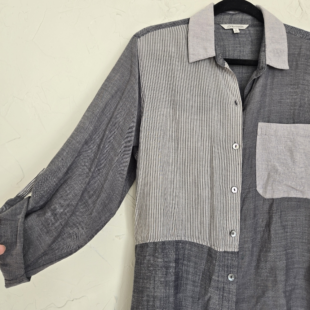 John Mark Patchwork Button Detail Oversized Gray … - image 4